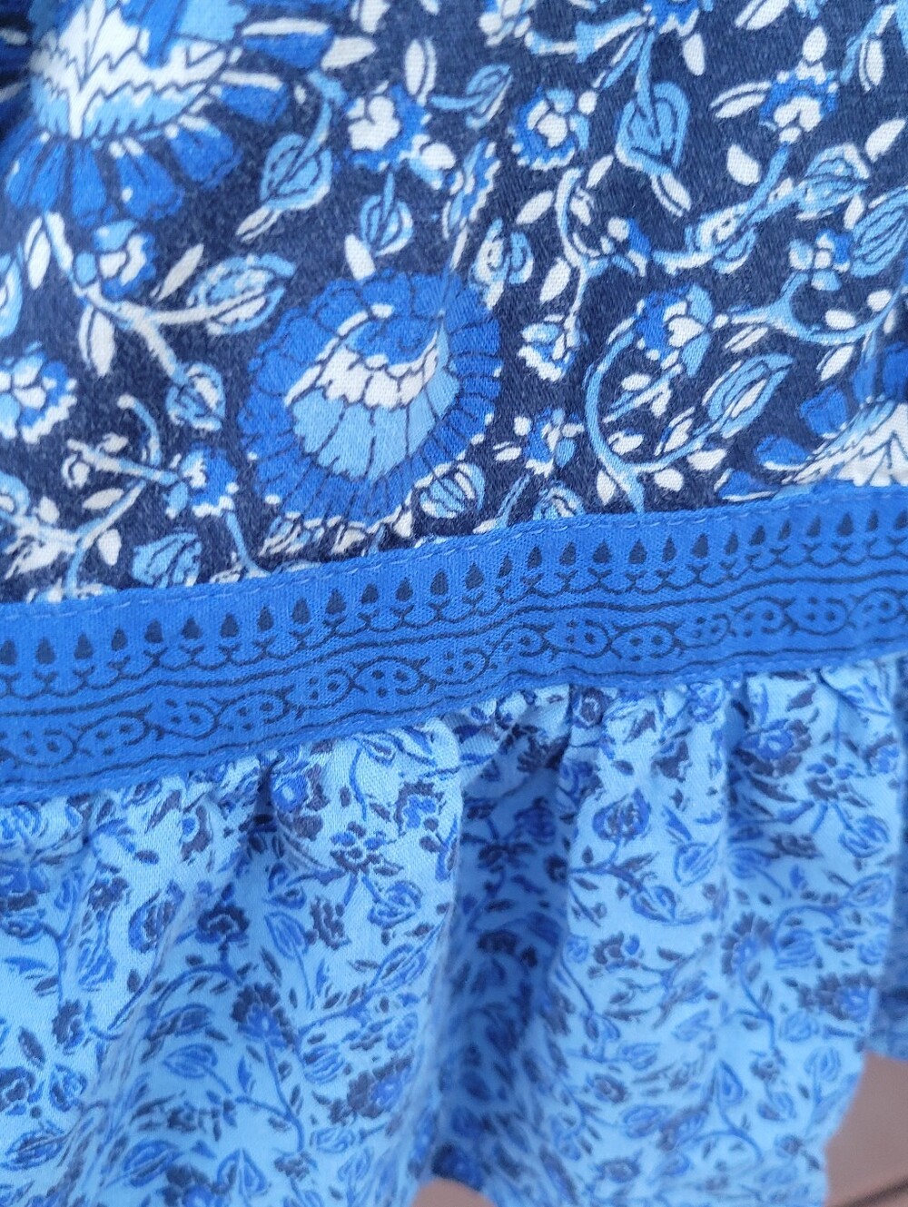Old Navy Blue Floral Peasant Babydoll Mini Dress Size Sm Boho Cotton Puff Sleeve - Picture 13 of 16